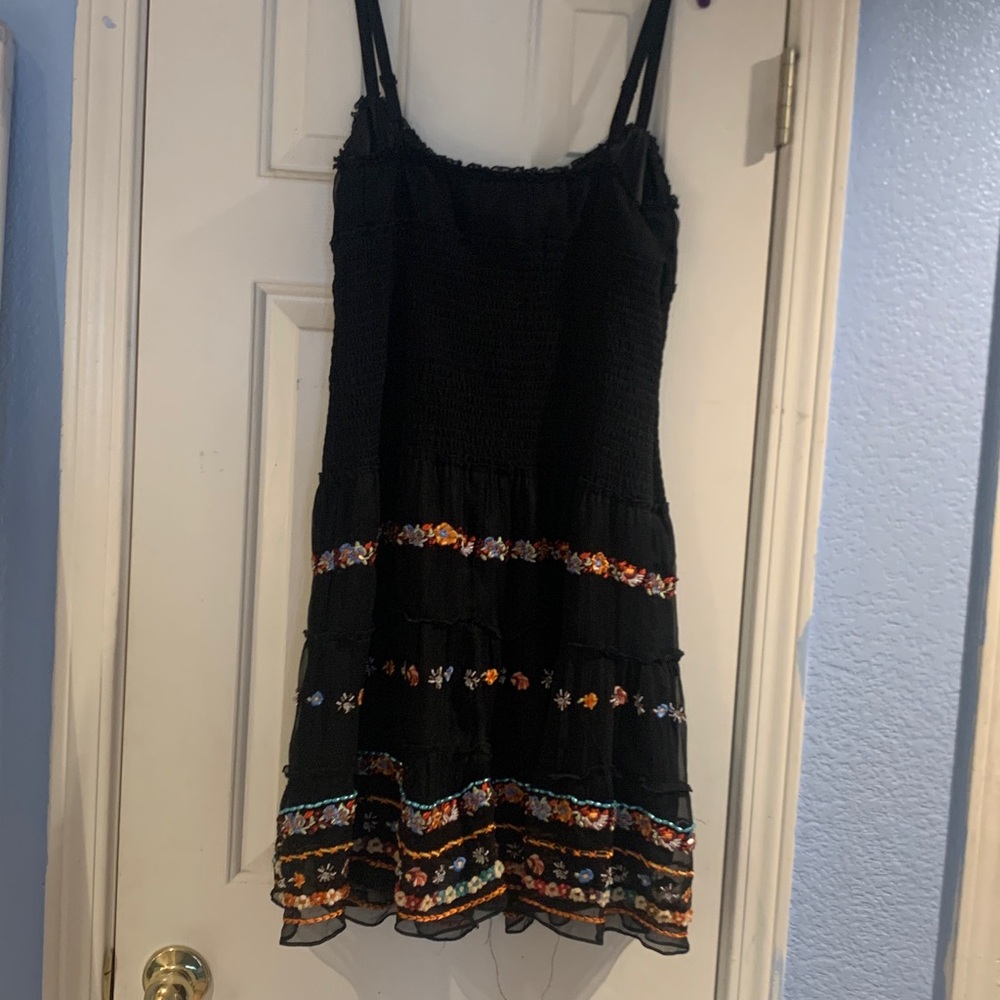 Spenser Jeremy Black Tiered Sundress  with Multicolor Floral Embroidery